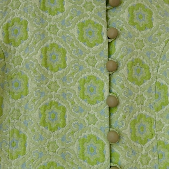 Vintage 1960s Mad Men Green Jacquard Patterned Brocade Coat, Size S - Picture 15 of 16